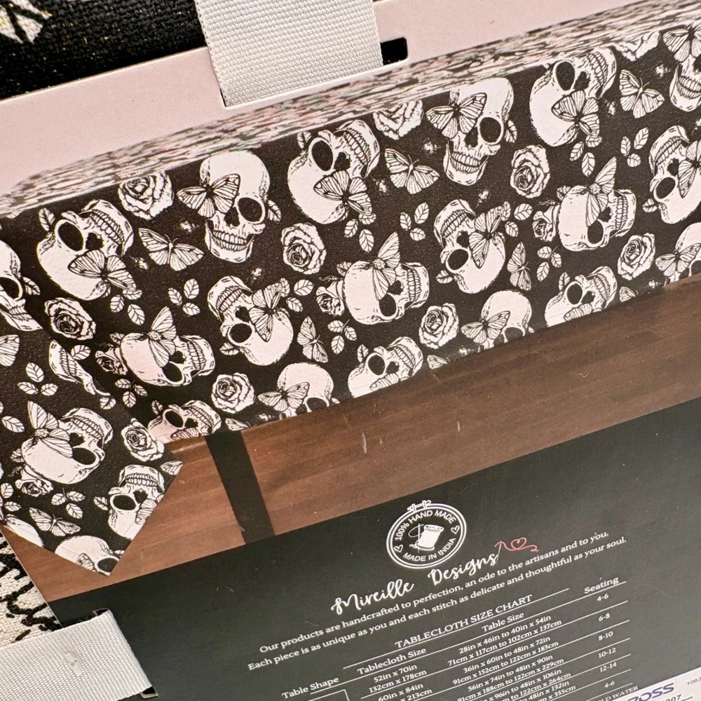 Mireille Designs Spooktacular Night Skull Butterfly Round Tablecloth 68in Black